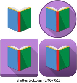 Vector illustration pack of a colorful book and book icons.