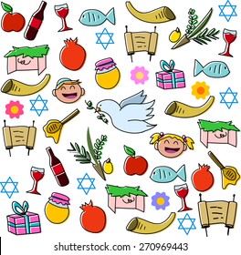 Vector illustration pack of Jewish holiday symbols for Rosh Hashana