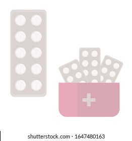 vector illustration of a pack of pills on a white background. blister pack of tablets. medicine in a first aid kit. medicines for the disease and viruses.