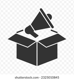 Vector illustration of package box announcement icon in dark color and transparent background(PNG).