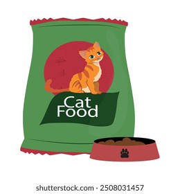 vector illustration of a package of cat food, pet food. white background.