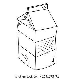 Vector illustration of a package of juice or milk. Packing for liquid products. Hand drawn.