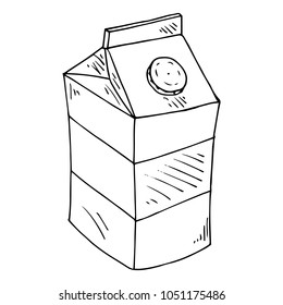 Vector illustration of a package of milk. Cardboard packaging of juice or milk. Packing for liquid products. Hand drawn.