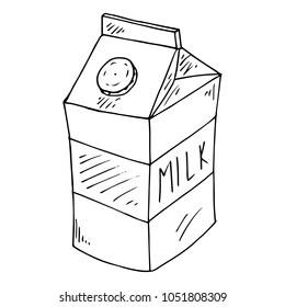 Vector illustration of a package of milk. Cardboard packaging of milk. Packing for liquid products. Hand drawn.