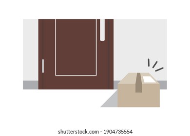 Vector illustration of package placed in front of an entrance.