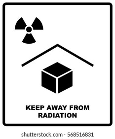 Vector illustration of the package sign - Keep away from radiation - X-ray radiation text. Packaging label. Black silhouettes, symple flat style.