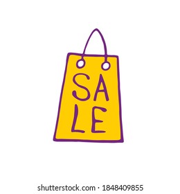 Vector illustration of package for the store with inscription Sale. Hand drawn outline design element in doodle style isolated. For Black Friday, discounts, shops, shopping centers