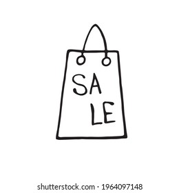Ilustración vectorial del paquete para la tienda con inscripción Venta. Elemento de diseño de contorno dibujado a mano en estilo doodle aislado. Viernes Negro, descuentos, tiendas, centros comerciales