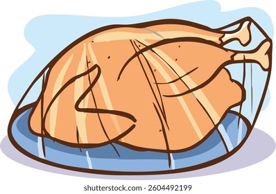 Vector Illustration of Packaged Chicken or Turkey on White Background.