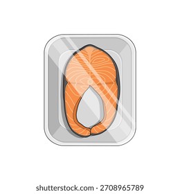 Vector illustration of packaged salmon meat in a styrofoam tray. 