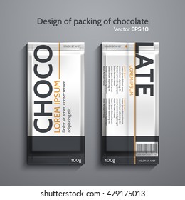 Vector illustration of packaging of chocolate. Template of design of black, white and orange color.