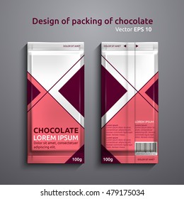 Vector illustration of packaging of chocolate. Template of design of red color.