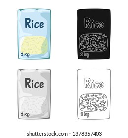 Vector illustration of packet and rice symbol. Collection of packet and white vector icon for stock.