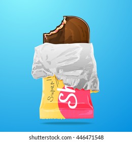 Vector illustration. Packing chocolate bar ice cream. Use in design for decorating posters, pages ...