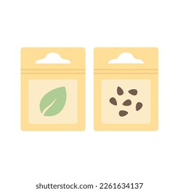 vector illustration with packs of seeds isolated on white background, concept of healthy eating, springtime gardening, farming, set in flat style