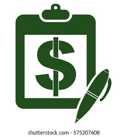 Vector Illustration of Pad with Dollar Symbol And Pen in Green Icon
