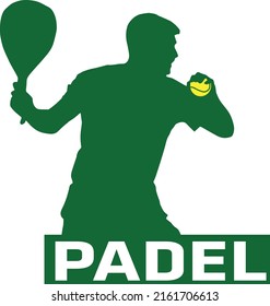 vector illustration padel sport player: male, paddle tennis silhouette, logo, green