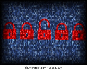 Vector illustration of padlock icon on tech screen. Security concept 