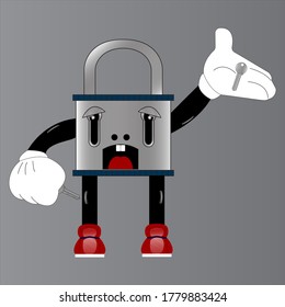 Vector illustration of a padlock key with a cartoon carrying two keys