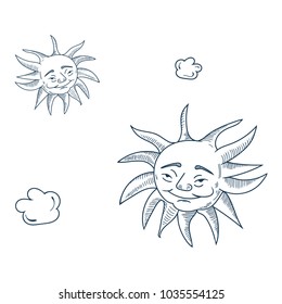Vector illustration for pagan community: Midsummer, or Midsommar, Summer Solstice also known as St John's Day, the period of time centered upon the summer solstice. Two happy doodle suns.