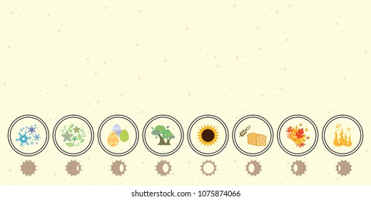 vector illustration of pagan holidays of year with colorful symbols and natural elements with sun position scheme