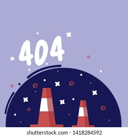 Vector illustration for page 404 error. design 404 error. Illustration with traffic cone. Road repair