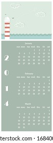 Vector illustration of a page of a calendar 2014 for January, February, March