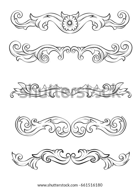 Vector illustration. Page dividers.
Scrolls and curls. Set of ornamental line. Vintage
tracery