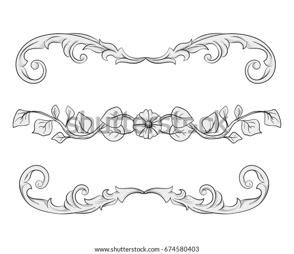 Vector illustration. Page dividers.\
Scrolls and curls. Set of ornamental line. Vintage\
tracery