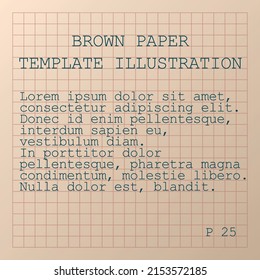 Vector illustration of a page of an old vintage checkered school notebook. Modern retro template design with text.