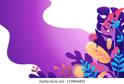 vector illustration of page print template or beauty and health website exotic leaves on light background with copy space for text