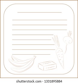 Vector illustration of the page to record purchases or recipes. with oboschem, fruit
