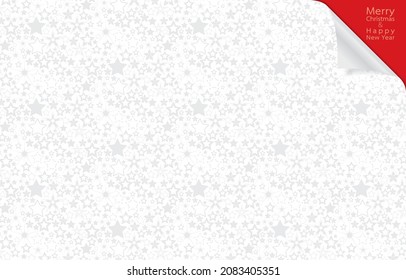 Ilustración vectorial de páginas curl con sombras en una hoja de papel de estrella blanca sin fisuras, papel de esquina curvado, diseño de plantillas, tarjeta de saludo, decoración de textura, Feliz Navidad, Feliz año nuevo en rojo.
