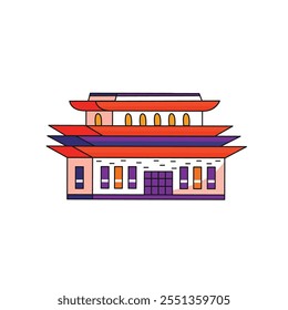 Vector illustration with pagoda icon on white background. Flat design 
