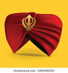 Vector illustration of pagri, A punjabi turban with Sikh religious symbol 