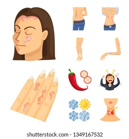 Vector illustration of pain  and dermatology symbol. Set of pain  and healthcare stock symbol for web.