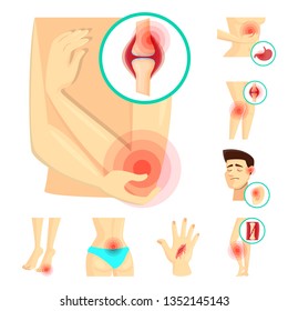Vector illustration of pain and disease logo. Set of pain and injury stock vector illustration.