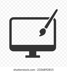 Vector illustration of paint on the monitor icon in dark color and transparent background(PNG).