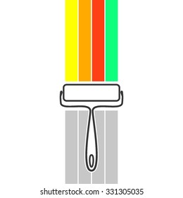 Vector illustration of a paint roller with colorful stripes. Flat design