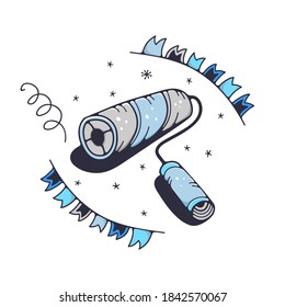 Vector illustration with a paint roller. Isolated on a white background. Cute doodle illustrations.