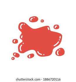 Vector illustration paint, splash ink, stain. Element isolated on white background. Use in children s educational books. Color training. Red color.