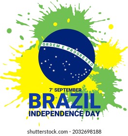 Vector illustration, paint splatter, with Brazil flag logo, as banner, poster or template, brazil independence day.