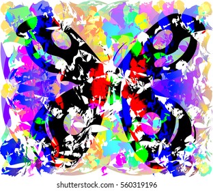 Vector illustration of paint spots and butterfly silhouette background for your design