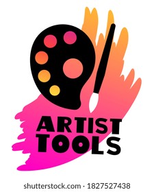 Vector illustration of paintbrush and palette with text