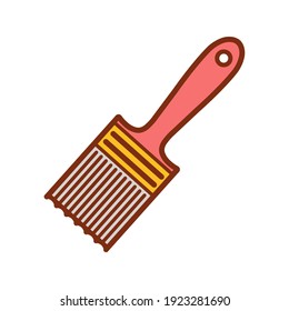 Pincel de ilustración vectorial con mango de plástico rojo aislado en fondo blanco. Herramienta de mano.