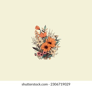 Vector illustration of a painted bouquet with orange flowers