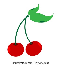 Vector illustration of painted cherries on white background. Symbol of fruit, food,vegetarian,vegan.