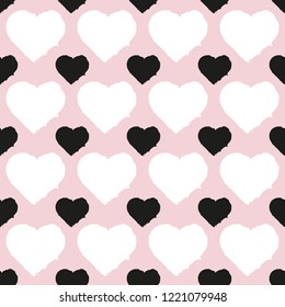 Vector illustration Painted heart on pink background. Seamless pattern of heart