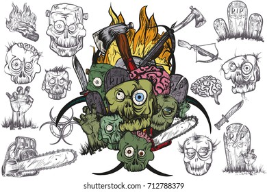 Vector illustration. Painted on a graphic tablet. Hand drawing. The zombie apocalypse.
