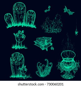 Vector illustration painted on a graphic tablet. Vector illustration of a drawing on a graphic tablet. Hand drawing of objects on a halloween.